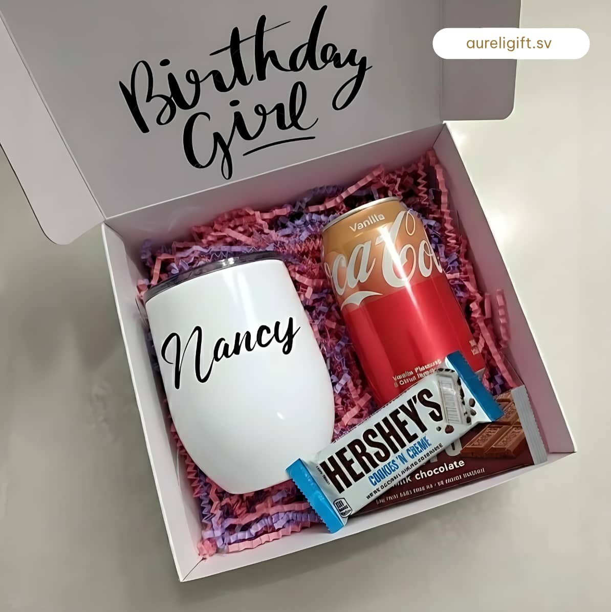 Kit de Cumpleaños "Birthday Girl" Rosa - Caja con Vaso Personalizado para Ella